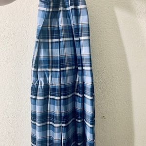 Long Blue Plaid Wool Winter Skirt
